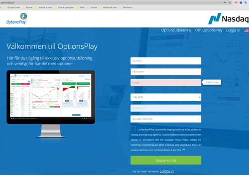 Print screen av OptionsPlays hemsida
