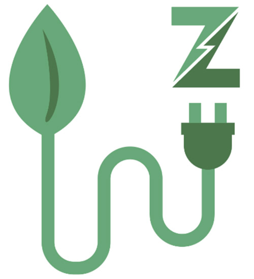 Zazz logotyp med en kontakt med sladd som slutar i ett löv samt ett Z bredvid