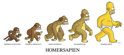 Tecknad bild av Homer Simpsons evolution