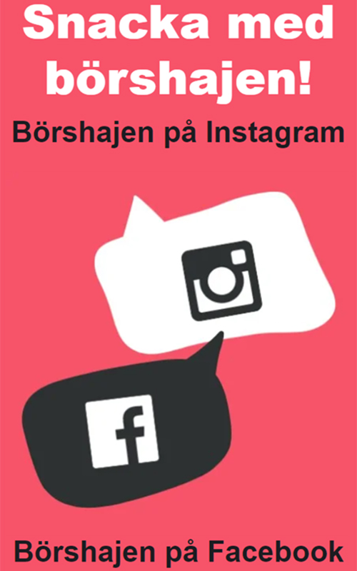 Annons som beskriver att man kan snacka med börshajen på instagram och facebook